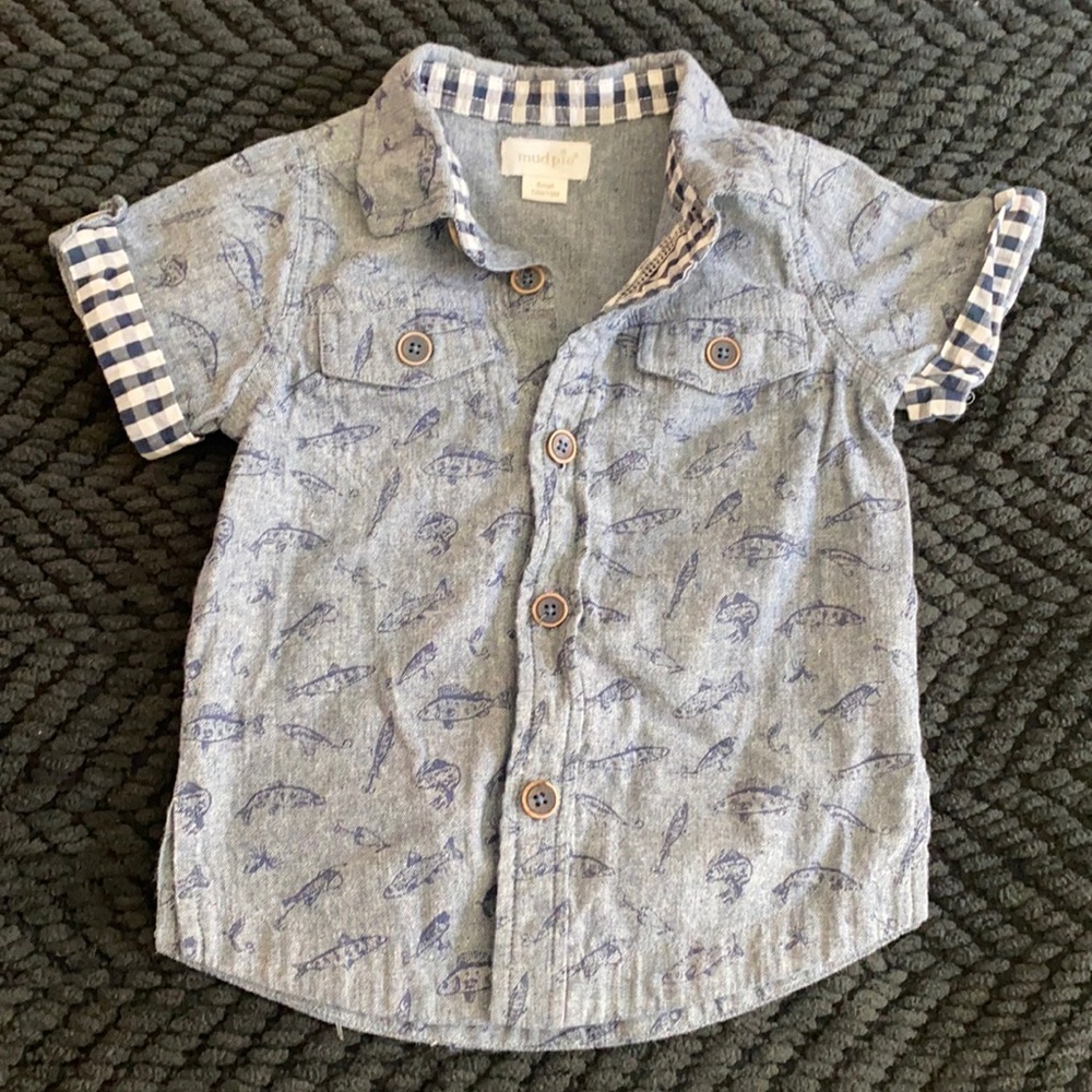 Mudpie toddler Fish button up shirt